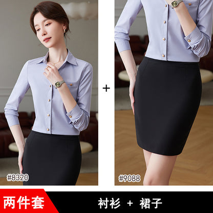 时尚职业白衬衫女2023春夏新款打底衬衣面试正装前台气质工作服