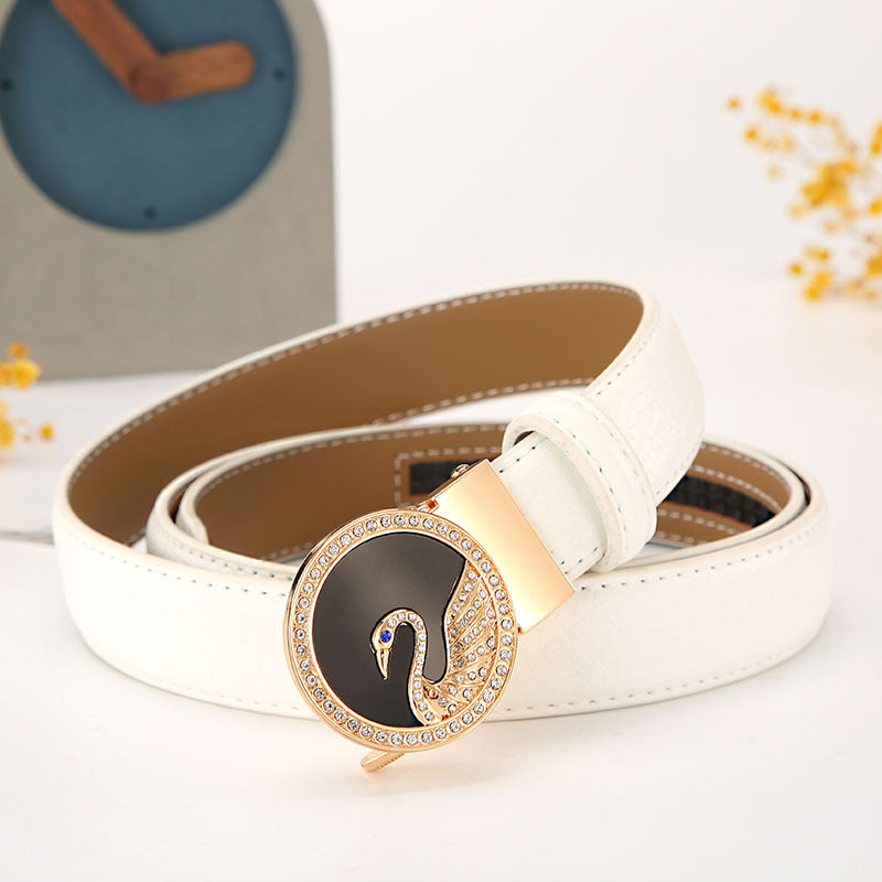 Women's leather belt automatic buckle time to run Korean version sweet all-match belt female 2.4cm wide spot wholesale 