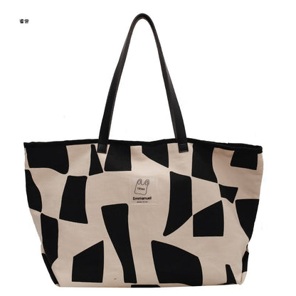 Ruiying's new plaid canvas shoulder bag for women, trendy large-capacity Japanese style literary leisure bag, pure cotton shopping bag 