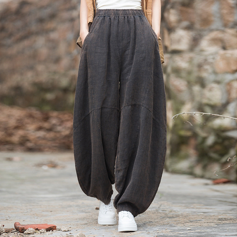 Stir-fried ramie sand to make old hanging loose bloomers 23 summer cotton and linen women's new product meditation meditation Tai Chi pants trousers 