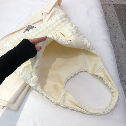 Korean ins girly style cloud puff flower shoulder bag women 2023 new summer canvas simple handbag 