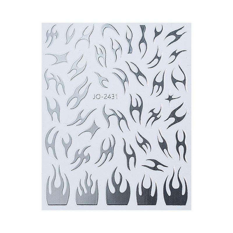 Cross-border mirror thorn flame nail art stickers hot stamping silver aurora irregular metal nail stickers decoration wholesale 