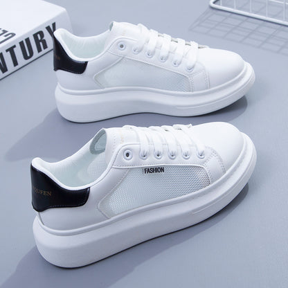 Mesh breathable သေးငယ်သောအဖြူဖိနပ်အမျိုးသမီး၏အထူအောက်ခြေအခေါင်းပေါက်ဘုတ်ဖိနပ်နွေရာသီကွက်သစ်ဖိနပ်အမျိုးသမီးကျောင်းသားပေါ့ပေါ့ဖိနပ် 