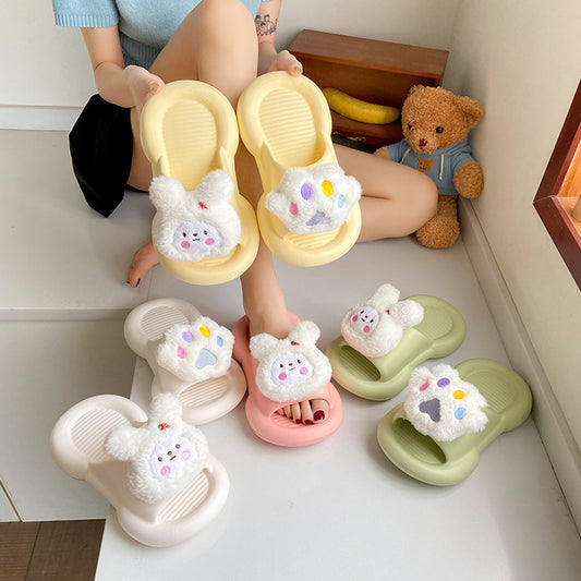 Cartoon rabbit stepping on feces feeling slippers female summer wear non-slip soft bottom student indoor home home bedroom sandals 