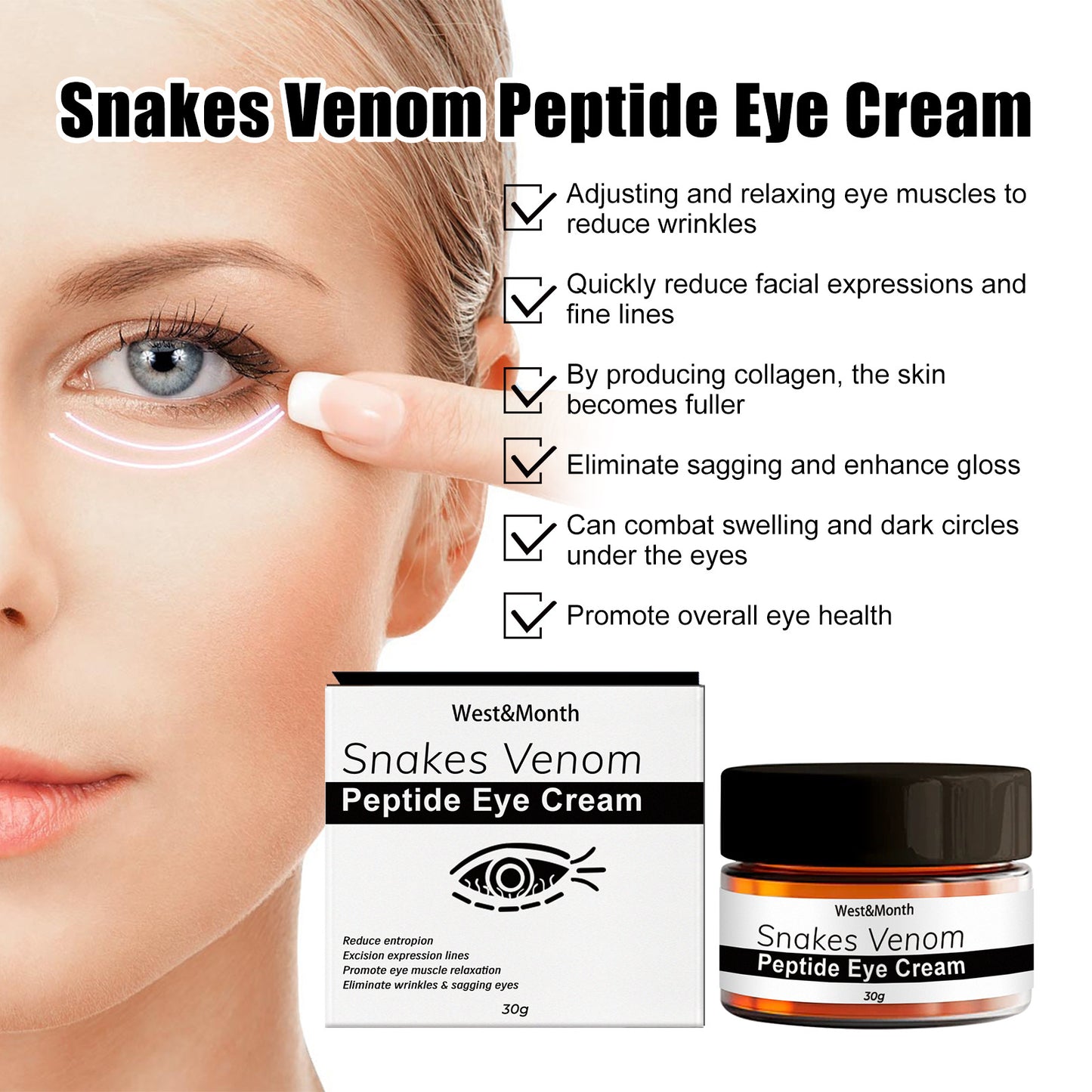 West&amp;Month Snake Venom Peptide Eye Cream fades eye bags and dark circles and tightens eye skin, hydrating anti-wrinkle eye cream 