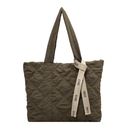 Space cotton tote bag for women 2023 new shoulder hand carry autumn and winter large bag rhombus cotton suit bag for women 