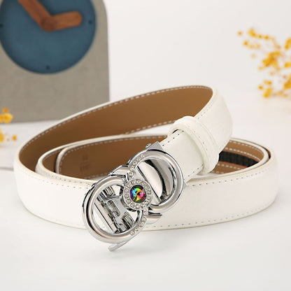 Women's leather belt automatic buckle time to run Korean version sweet all-match belt female 2.4cm wide spot wholesale 