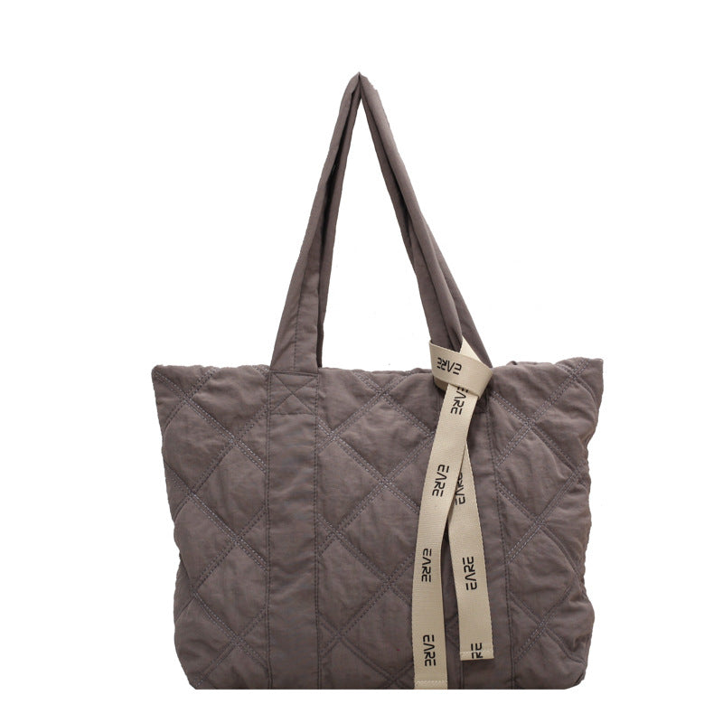 Space cotton tote bag for women 2023 new shoulder hand carry autumn and winter large bag rhombus cotton suit bag for women 