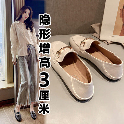 单鞋女内增高2023新款小皮鞋一脚蹬秋款内增高乐福鞋春秋季豆豆鞋