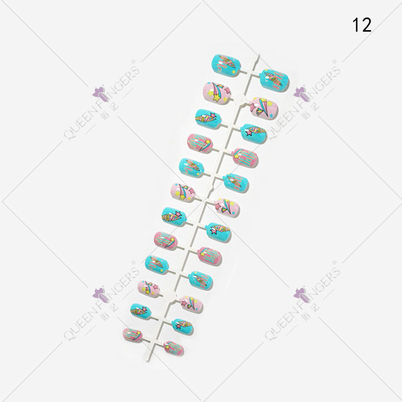 Fingernail Manicure Summer Fruit Series Children's Fake Nails 24 Pieces Strip Cartoon Full Sticker Removable Nail Art Pieces