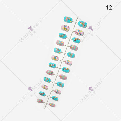 Fingernail Manicure Summer Fruit Series Children's Fake Nails 24 Pieces Strip Cartoon Full Sticker Removable Nail Art Pieces