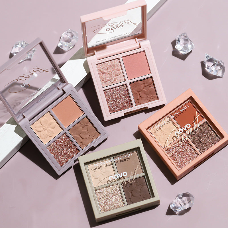 NOVO Sakura Story four-color eyeshadow palette for beginners, beginners, earth-tone daily light makeup eyeshadow palette 