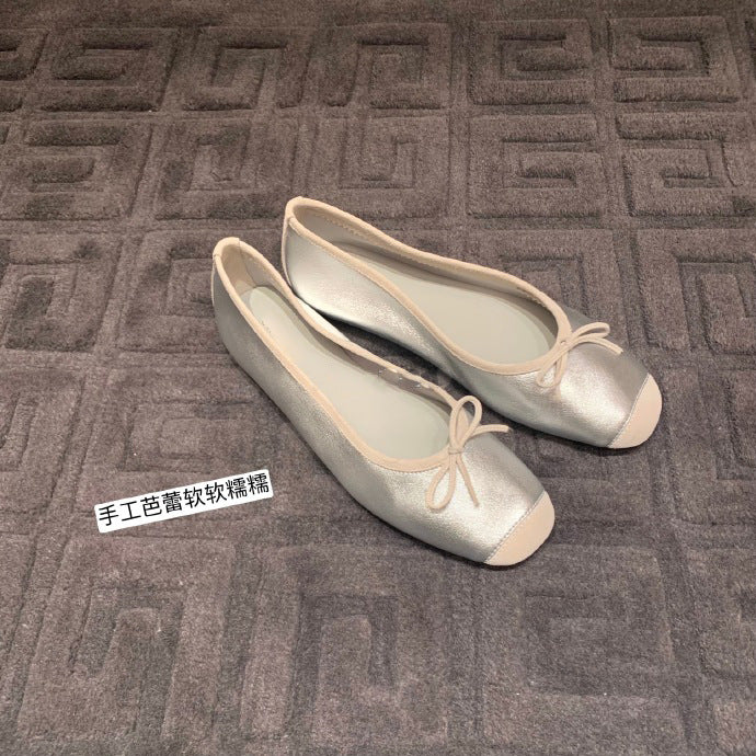 葡萄妈studiolee 圆头浅口蝴蝶结显脚小平底芭蕾舞鞋真丝单鞋女