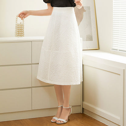 Baizi solid color high waist skirt 2023 summer new Korean version of all-match chiffon A-line skirt mid-length 231194 