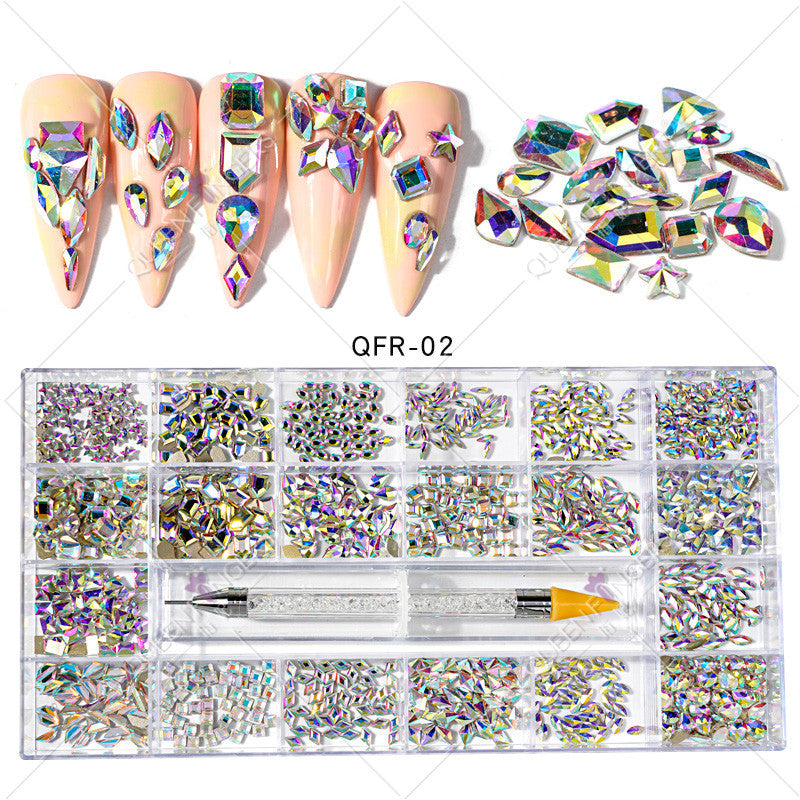 Nail Art Diamond Jewelry 21 Grids Flat Bottom Special Shaped Diamond Size Mixed Nail Art Diamond Special Shaped Glass Diamond DIY Accessories Set 