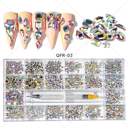 Nail Art Diamond Jewelry 21 Grids Flat Bottom Special Shaped Diamond Size Mixed Nail Art Diamond Special Shaped Glass Diamond DIY Accessories Set 