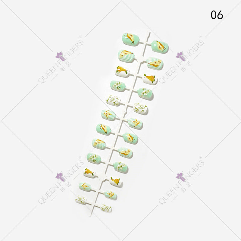 Fingernail Manicure Summer Fruit Series Children's Fake Nails 24 Pieces Strip Cartoon Full Sticker Removable Nail Art Pieces