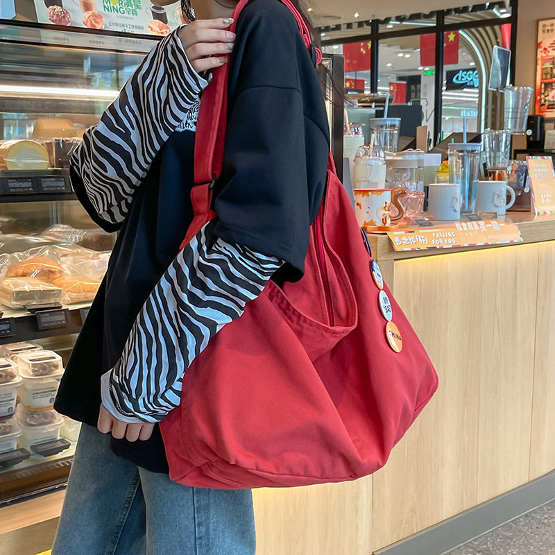 Crossbody bag female college student class bag female dual-use ins style Japanese style large capacity Ruiying canvas bag shoulder bag 