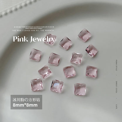 Nail art jewelry diamond wholesale see-through glacier pink pointed bottom diamond sparkling octagonal rock candy love ax nail accessories 