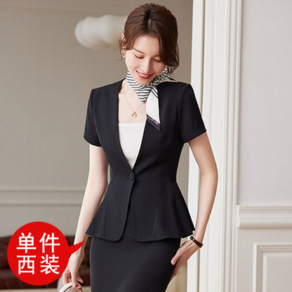 短袖职业西装套装女夏季薄款前台西服气质美容院工作服女空姐制服