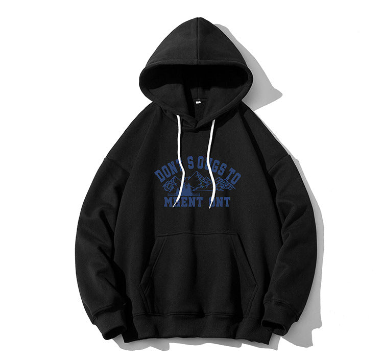 Japanese retro snow mountain print hooded sweater men's and women's tide brand street loose bf style all-match tops 