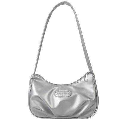 Niche texture silver bag for women 2023 new summer shoulder crossbody bag high-end pleated armpit crescent bag 