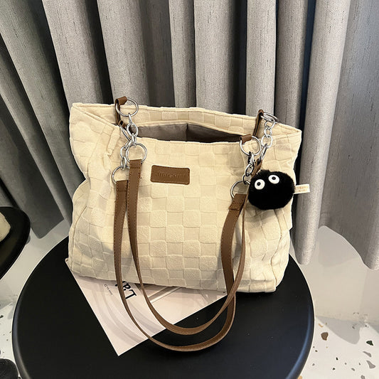 Trendy and fashionable women's shoulder crossbody bag canvas bag women's large capacity simple student class commuting tote bag 