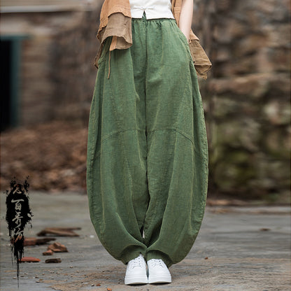 Stir-fried ramie sand to make old hanging loose bloomers 23 summer cotton and linen women's new product meditation meditation Tai Chi pants trousers 