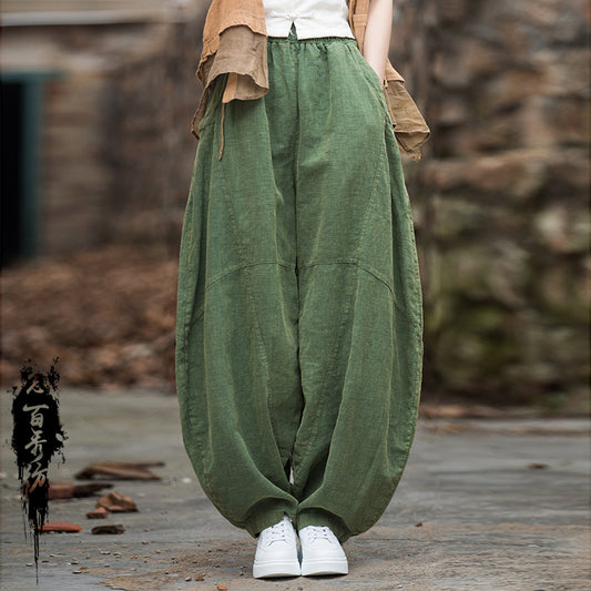 Stir-fried ramie sand to make old hanging loose bloomers 23 summer cotton and linen women's new product meditation meditation Tai Chi pants trousers 