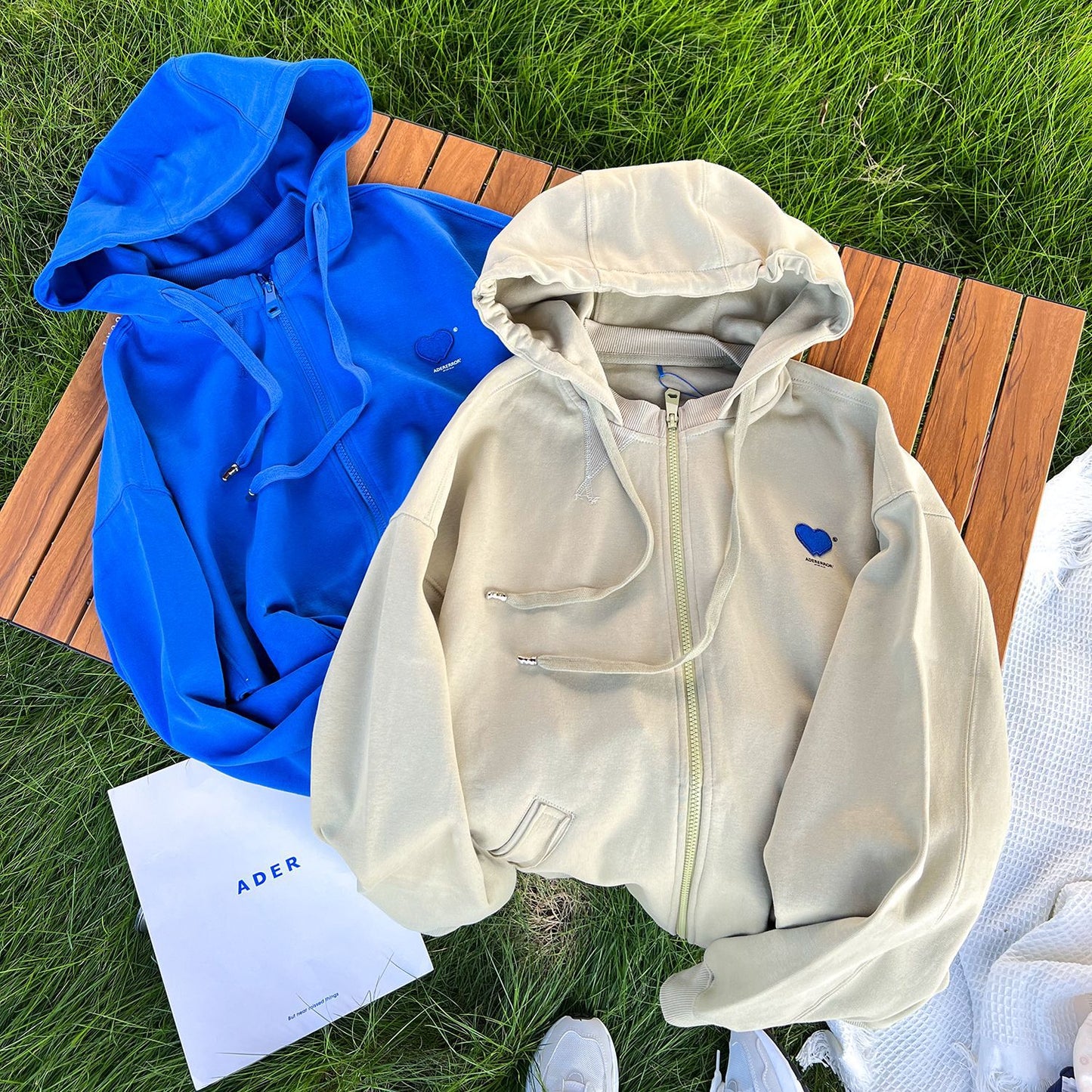 ader23年春秋新款 爱心连帽拉链卫衣  ins宽松 韩版男女情侣外套