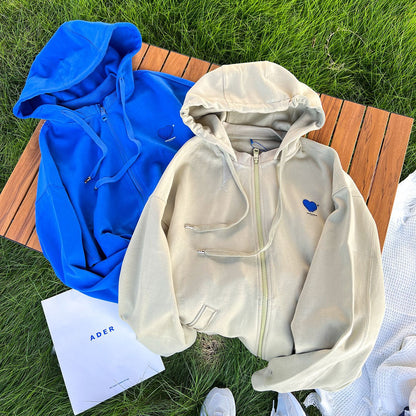 ader23年春秋新款 爱心连帽拉链卫衣  ins宽松 韩版男女情侣外套