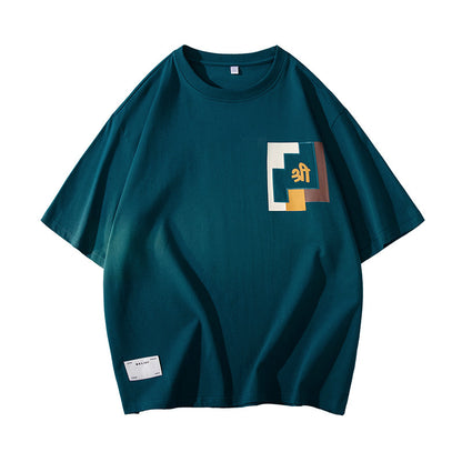 Japanese trendy brand letter printing casual bottoming shirt all-match 2023 new summer round neck short-sleeved men's T-shirt 