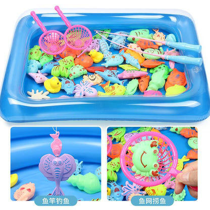 Children's fishing toy pool set square park stall toys water play magnetic fishing pool toy manufacturers wholesale 