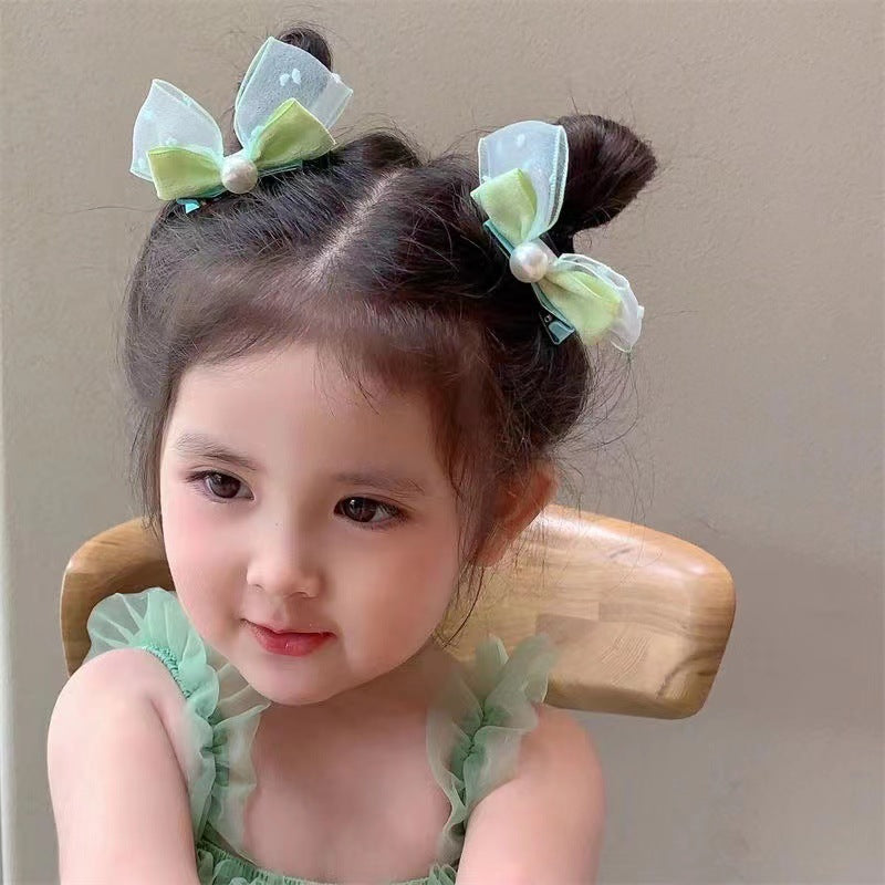 Korean version of pearl three-dimensional bow rabbit ears baby pair clip small fresh seersucker children's hair clip cute headdress 