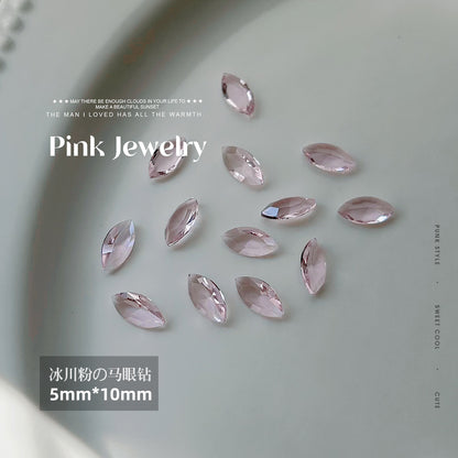 Nail art jewelry diamond wholesale see-through glacier pink pointed bottom diamond sparkling octagonal rock candy love ax nail accessories 