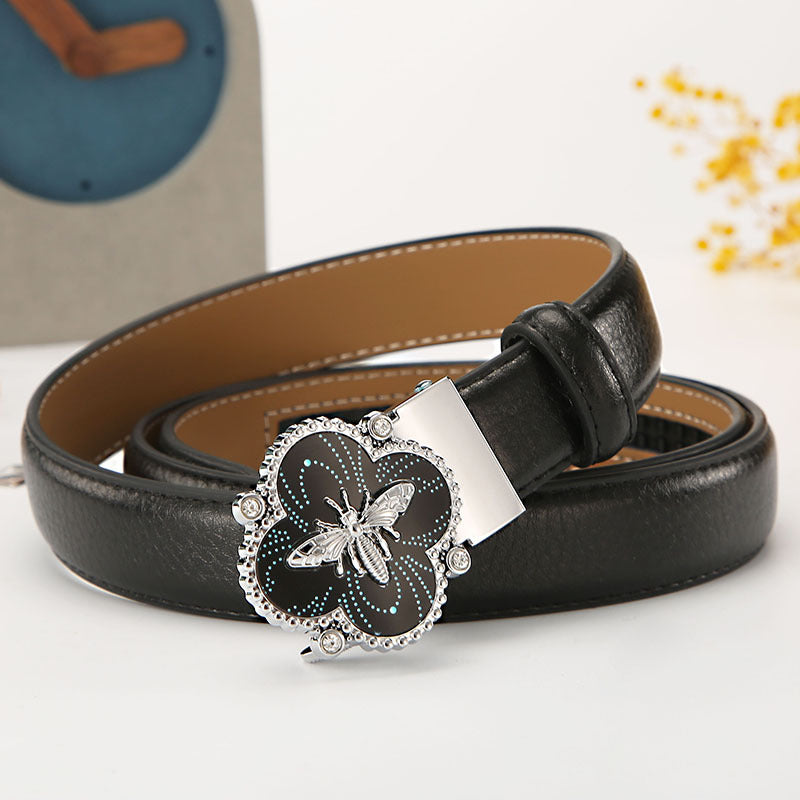 Women's leather belt automatic buckle time to run Korean version sweet all-match belt female 2.4cm wide spot wholesale 