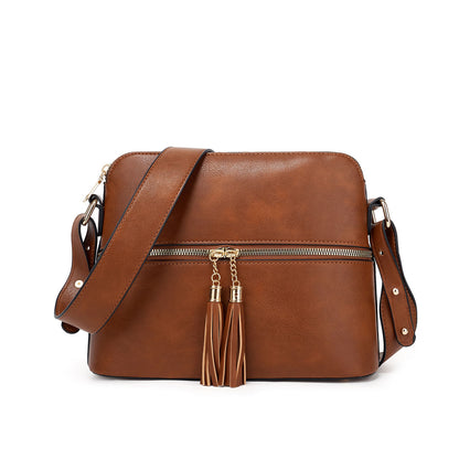 Amazon's best-selling bags 2023 new women's bag European and American retro double-tassel shell bag zipper cross-body shoulder bag 