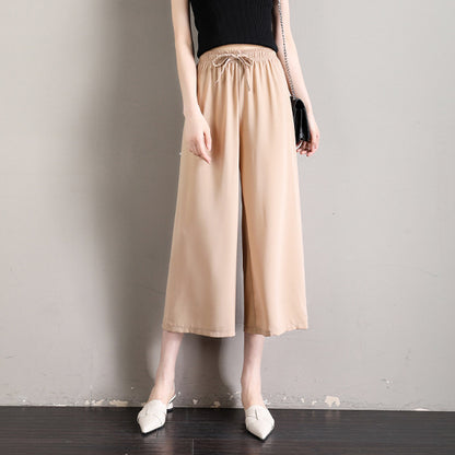 2022 summer new slimming high waist straight tube drape wide-leg pants women's fashion casual chiffon pants capri pants thin 