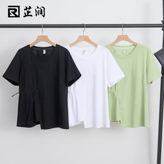 Korean version of large size women's clothing fat sister 2023 summer new slimming sweet and spicy style T-shirt tops wholesale 18031 