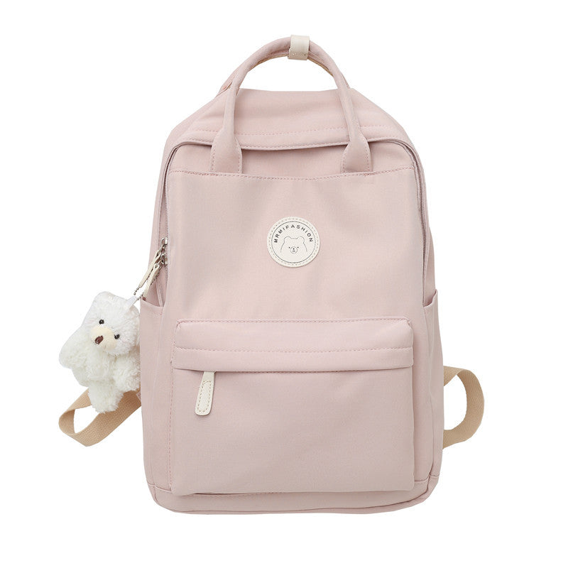 Japanese ins girl backpack Korean version junior high school student school bag female trendy large capacity solid color nylon handbag 