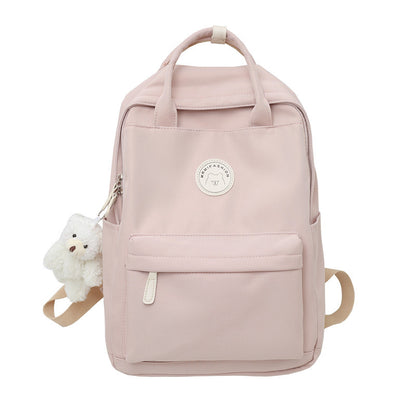 Japanese ins girl backpack Korean version junior high school student school bag female trendy large capacity solid color nylon handbag 
