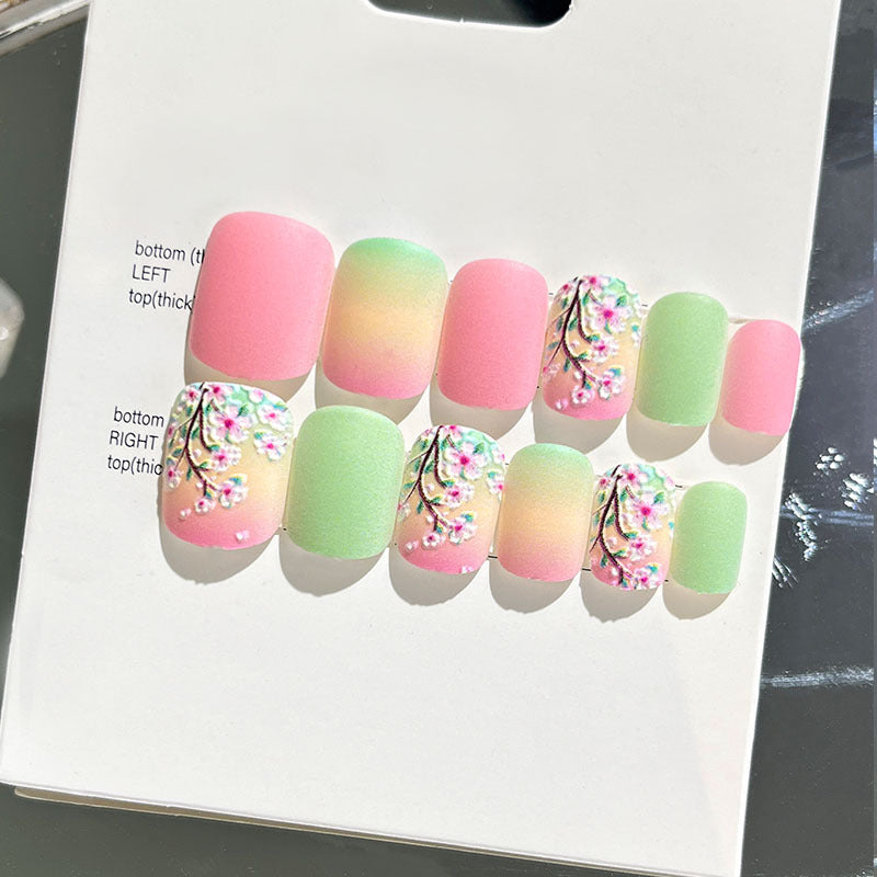 Wearable manicure finished nail patches for adults short bridal style embossed nude color 2023 new nail patches 