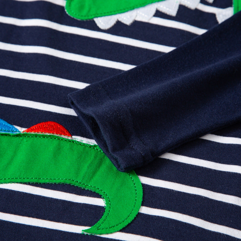 2024 new children's spring and autumn baby striped tops pure cotton fake two-piece cartoon children's clothing manufacturers one piece dropshipping 