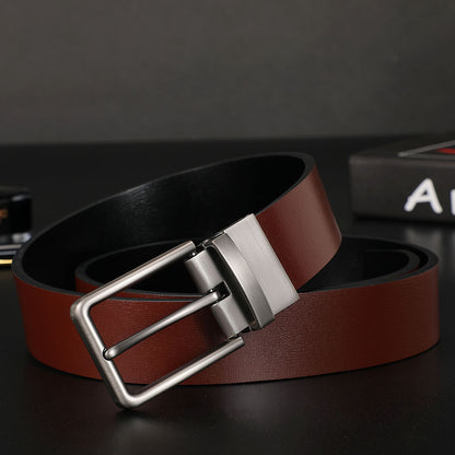 Belt men's leather pin buckle double-sided cowhide belt for young men business jeans belt trendy youth 