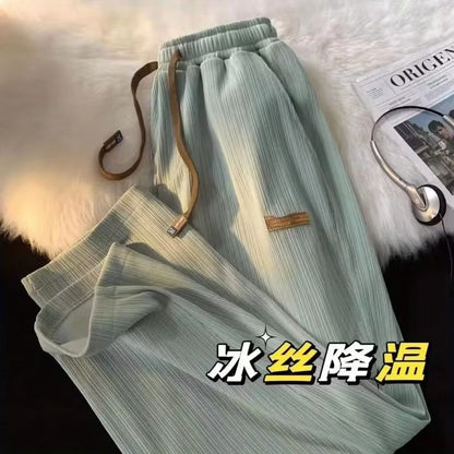 冰丝休闲直筒裤男士潮牌夏季薄款垂感宽松阔腿裤夏天运动长裤子男