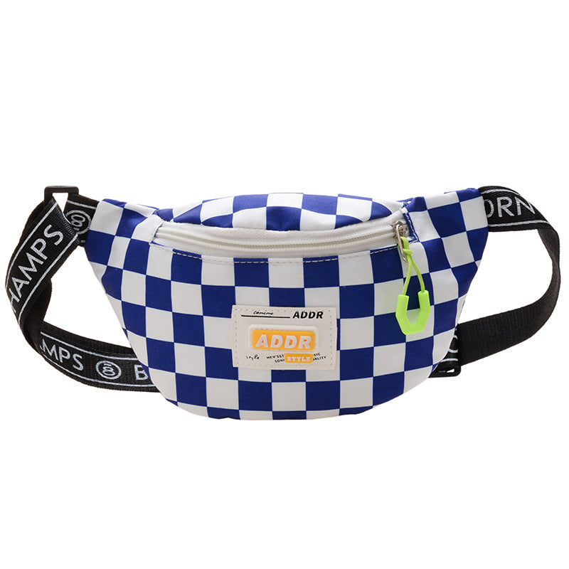 Children's chest bag Internet celebrity handsome Korean classic checkerboard boy shoulder bag fashion trend sports style waist bag 