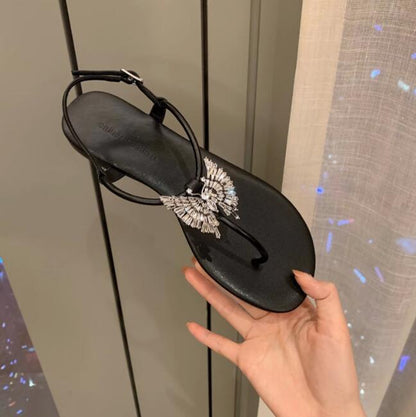[sheii Su Yinyin] Late night stars ~ rhinestone five-pointed star clip toe buckle strap 2023 summer thick heel sandals women 