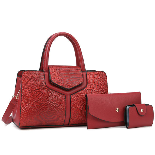 Women's bags 2023 new urban simple middle-aged mother bag crocodile pattern handbag one shoulder multi-piece bag 