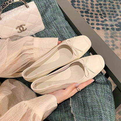葡萄妈studiolee 圆头浅口蝴蝶结显脚小平底芭蕾舞鞋真丝单鞋女