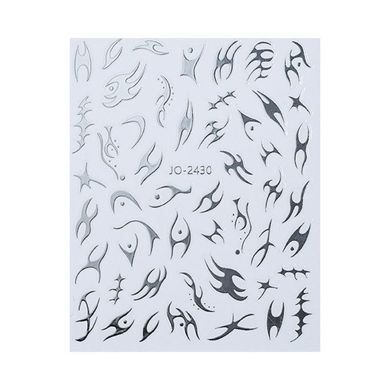 Cross-border mirror thorn flame nail art stickers hot stamping silver aurora irregular metal nail stickers decoration wholesale 